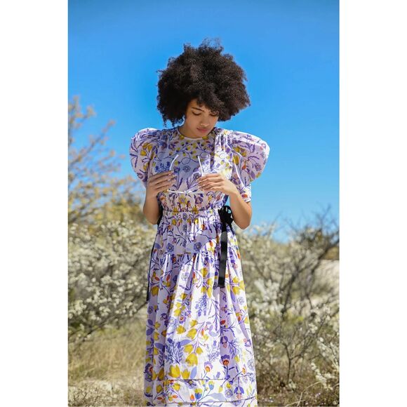 NWT Jessie Zhao New York Purple Floral Cotton Midi Dress Size 4 $269 MSRP - Picture 4 of 12